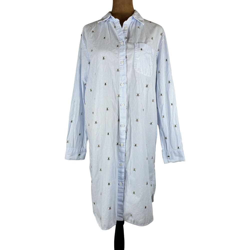 Lands End Womens Striped Honey Bee Cotton lounge Dress Nightgown relaxed M 10-12 - Picture 1 of 9